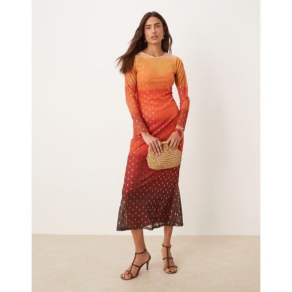 Never Fully Dressed Sz US 12 / UK 16 / EU 44 Sunset Orange Mesh Midi Maxi Dress‎ - Picture 4 of 12